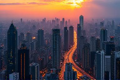 Aerial view of Kuala Lumpur city at sunset